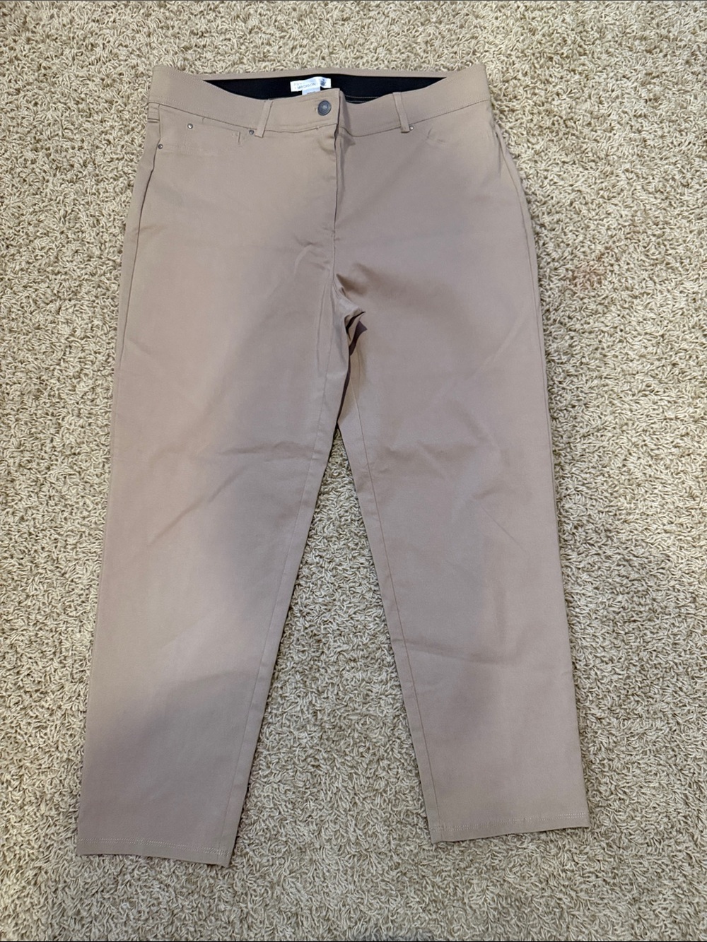 89th & Madison Taupe Straight-Leg Stretchy Pants Trousers Elastic Waist Women 16